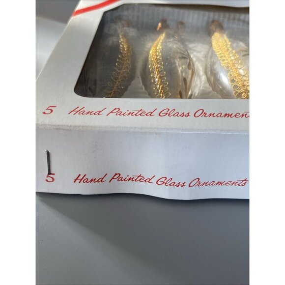 5 Vintage Clear Glass Icicle Tear Drop Christmas Ornament Gold Accent Hand Paint - Picture 12 of 12